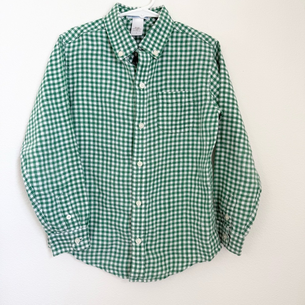 Janie & Jack Gingham Poplin Shirt Green White Boys Size 6